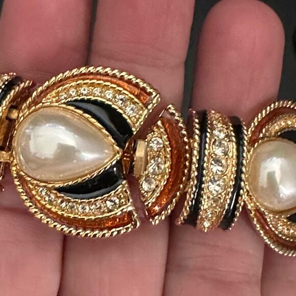 Vintage 90’s Jackie Orr Spanish Style Black & Copper Pearl & CZ Set - Picture 4 of 10